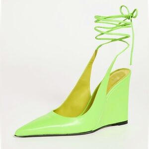 BY FAR | Vaughn Fresh Lime Green Nappa Leather Wedge Heels, size 37 (US 7/7.5)